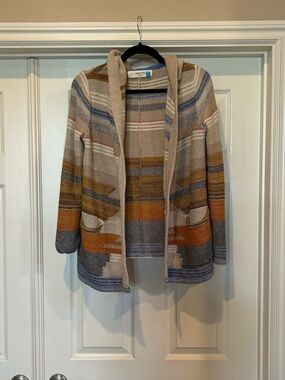 Sparrow Sophisticate Striped Open-Front Cardigan Sweater - Cream/Blue, Sz M